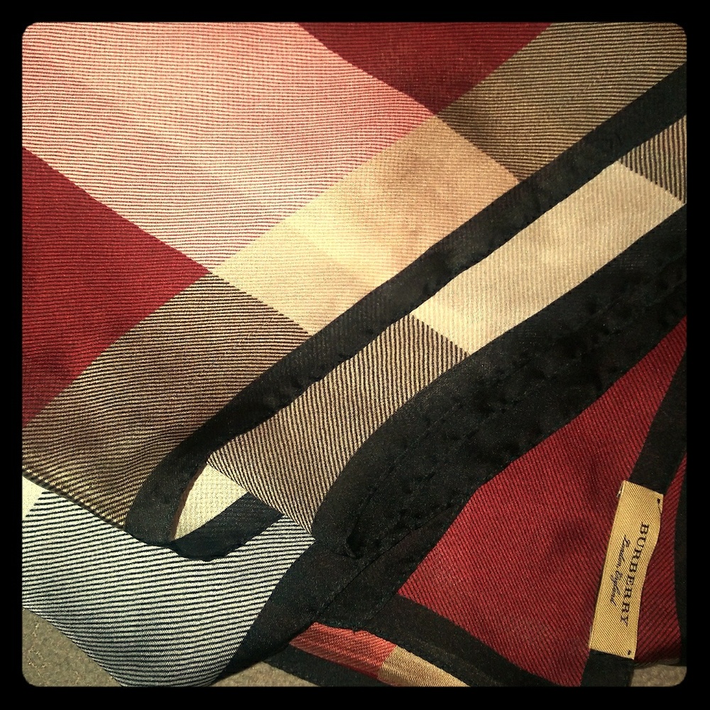 Burberry Burgundy/Black/Rose/Red Check Silk Scarf
